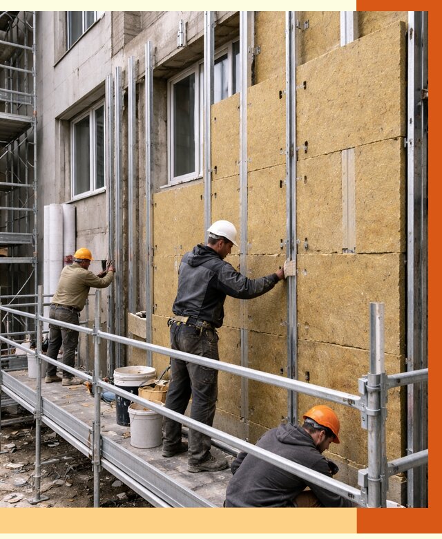 Утепление вентилируемого фасада в Кореновске от 5804 руб/м2 — монтаж и утепление вентфасад | ТепломастерКнв